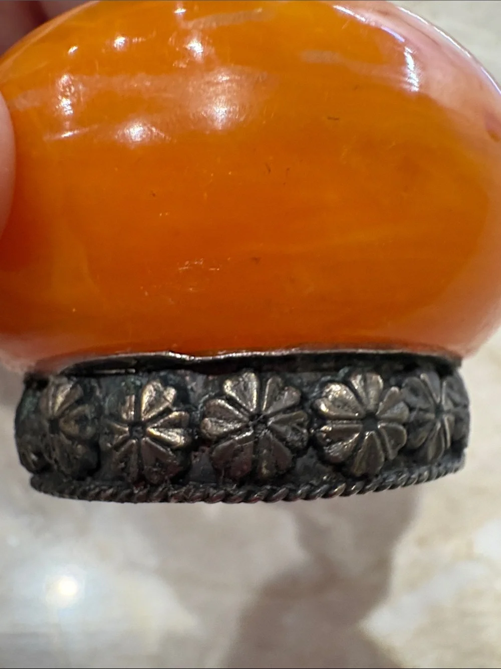 Moroccan Orange Decorative Trinket Box Accent Jar with Ornate Silver-Tone Trim